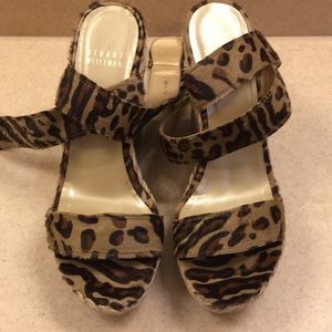 Size 7.5 wedge leopard sandals .